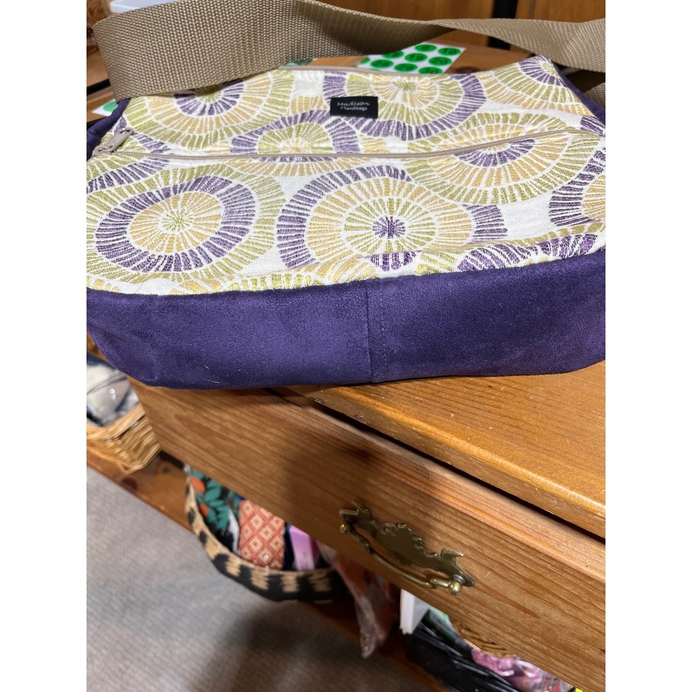 Madison Handbags Crossbody Bag Purple Green Yellow Circles‎ Boho Shoulder Bag - Picture 5 of 5